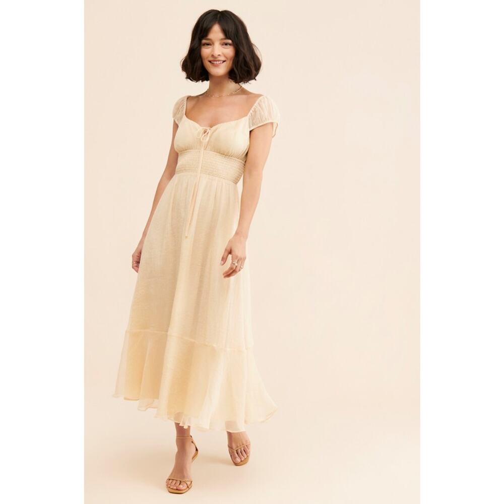 Anthropologie Hutch Cap Sleeve Shimmer Maxi Dress Yellow Lemon Womens XS